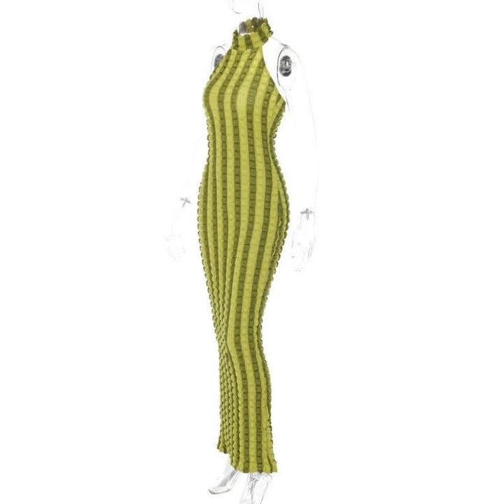 Waffle halter contrast backless high neck maxi dress-final-sale  | Festival Outfits Women