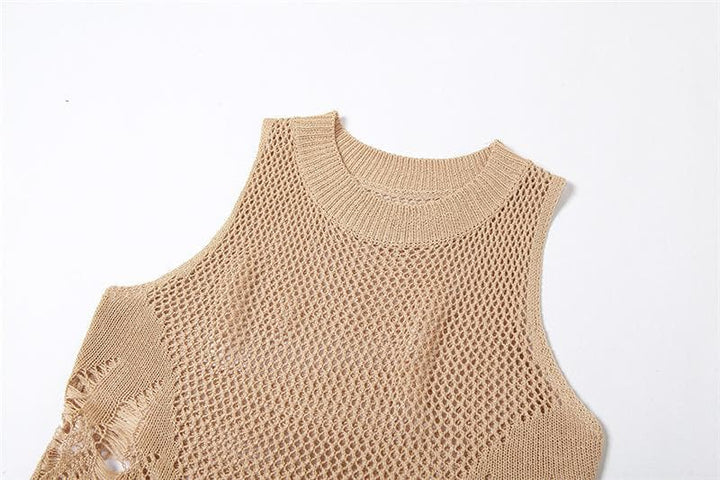 Crochet solid sleeveless see through round neck maxi dress-final-sale  | Festival Outfits Women
