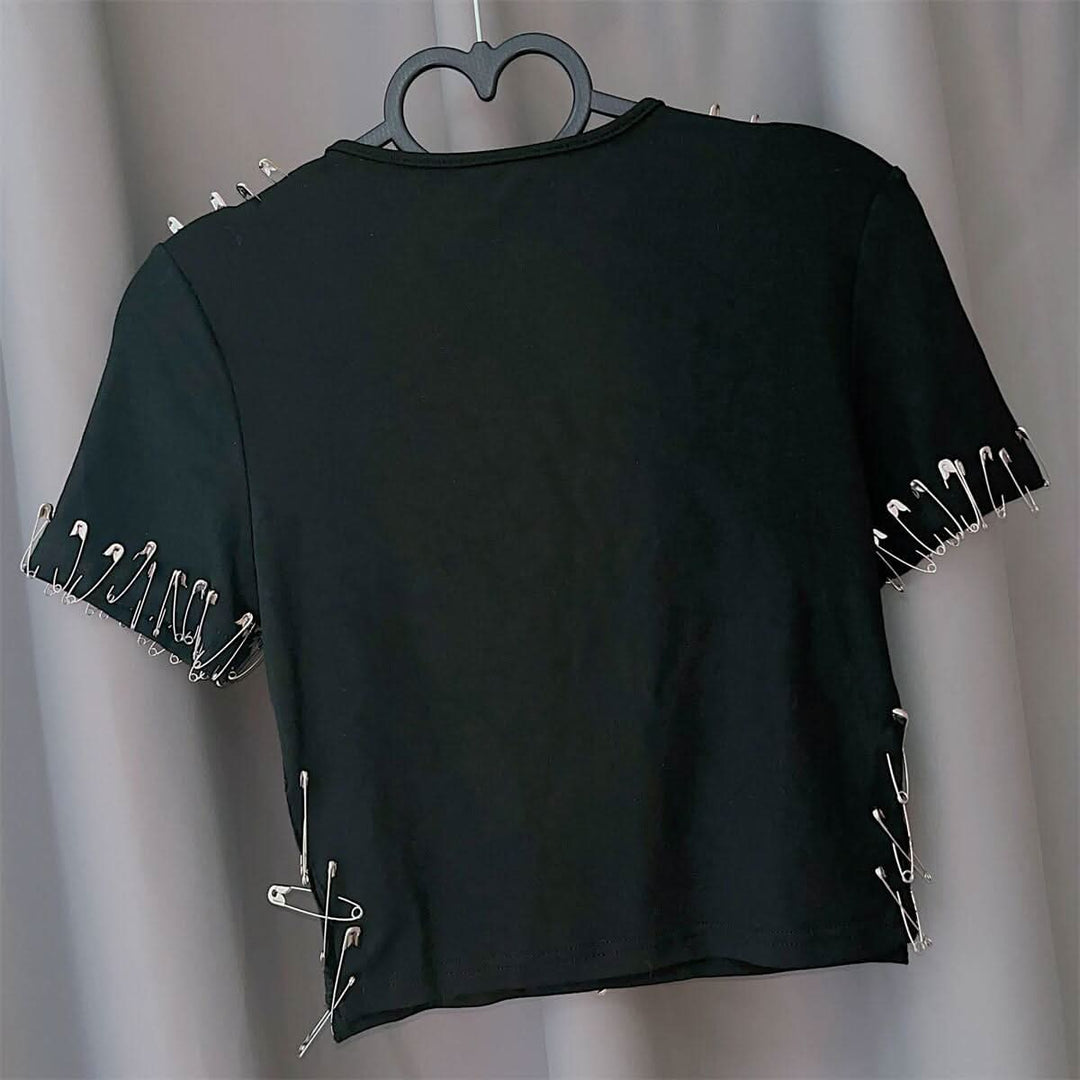 Short sleeve beaded cross pattern top  | Festival Outfits Women