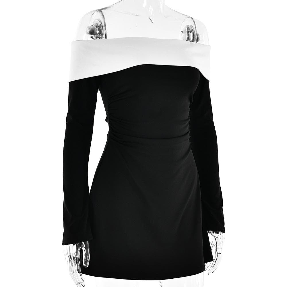 Long sleeve off shoulder patchwork backless mini dress  | Festival Outfits Women