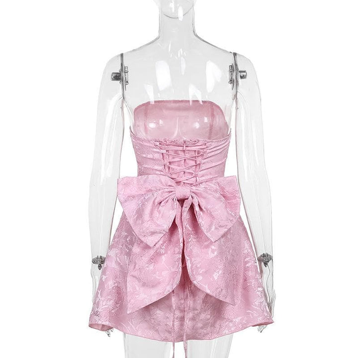 Textured bowknot lace up tube mini dress  | Festival Outfits Women