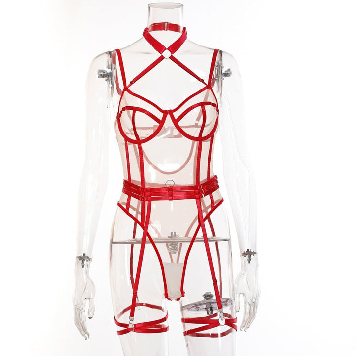 Mesh print garter o ring halter bodysuit  | Festival Outfits Women