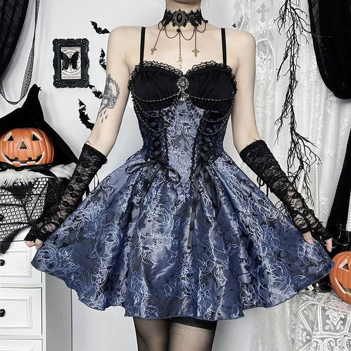 Sweetheart neck beaded smocked lace up cami mini dress  | Festival Outfits Women