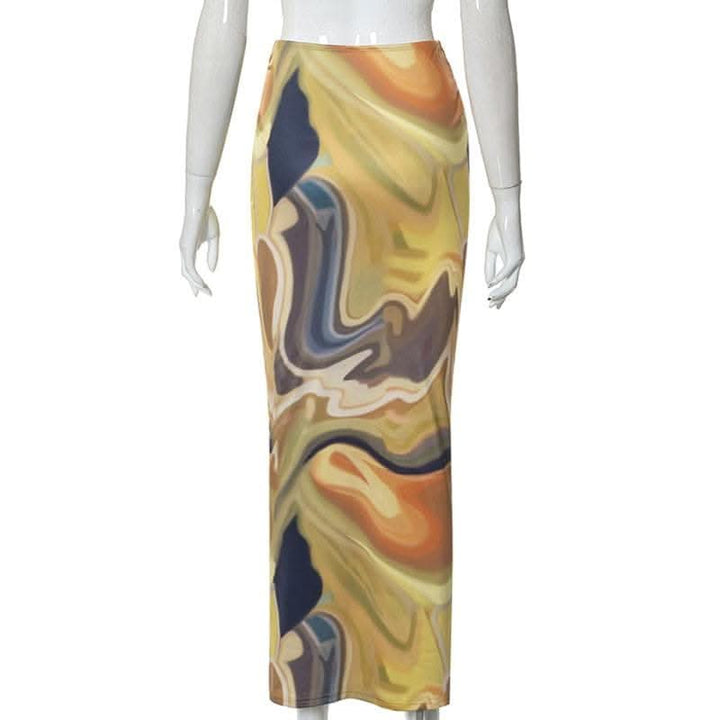 Contrast ruched abstract print midi skirt-final-sale  | Festival Outfits Women