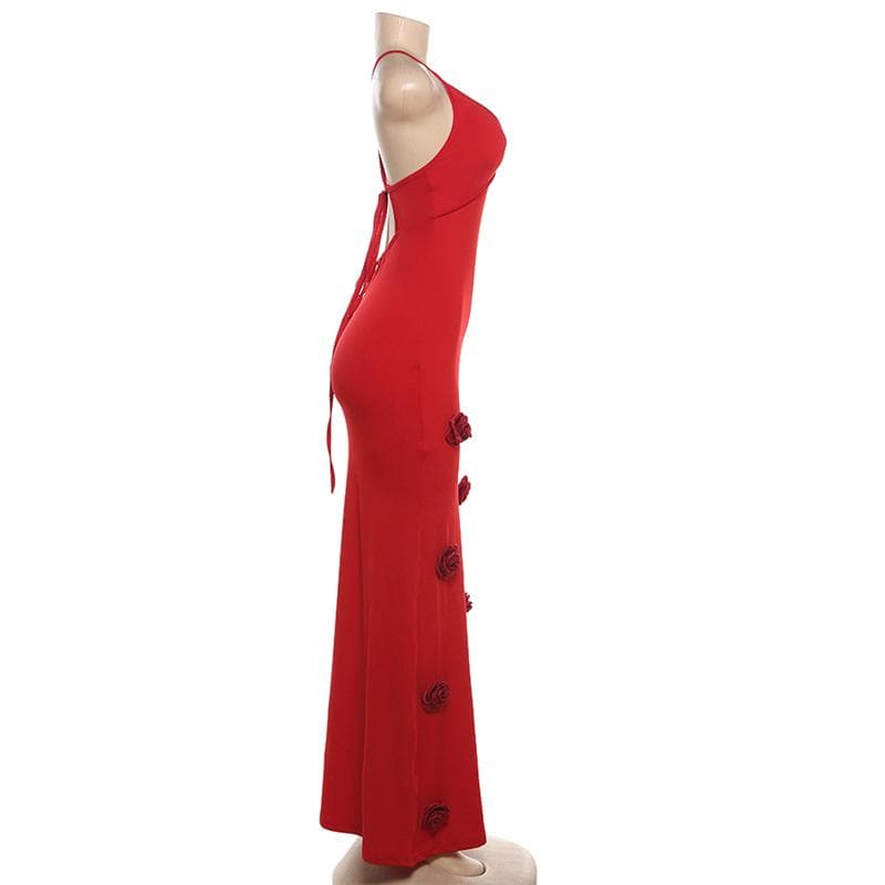 V neck flower applique cross back cami maxi dress  | Festival Outfits Women