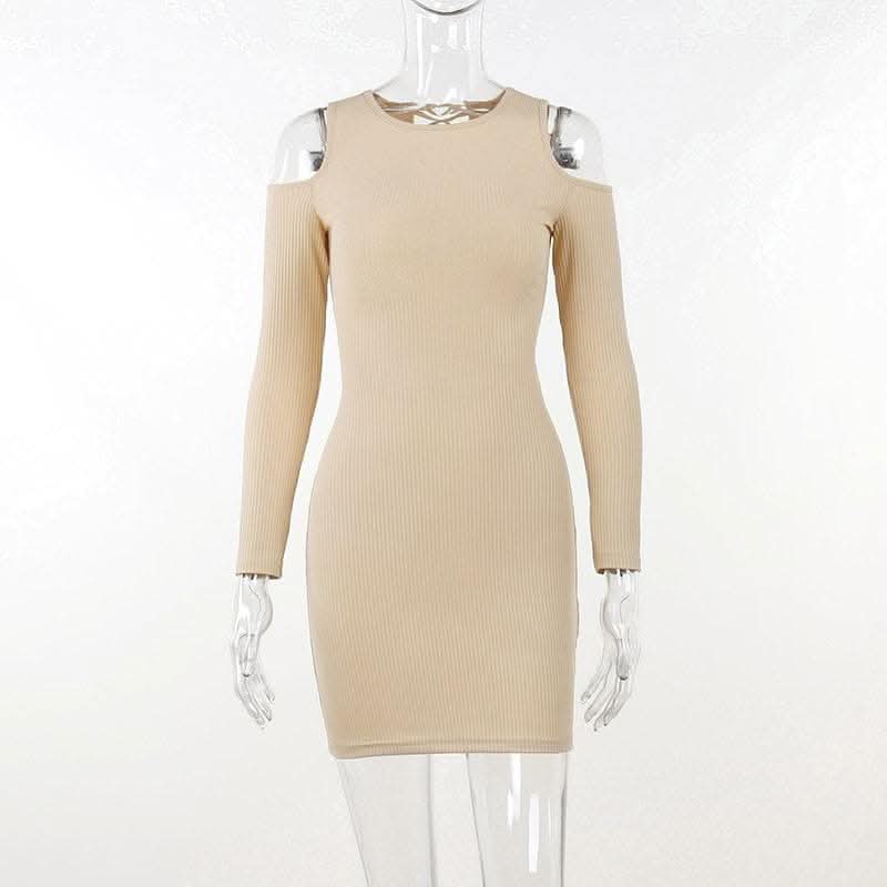 Long sleeve solid hollow out lace up self tie cut out mini dress-final-sale  | Festival Outfits Women