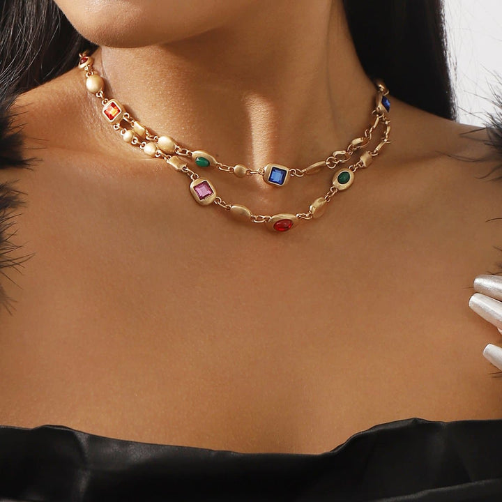 Multicolor rhinestone layered choker necklace  | Festival Outfits Women