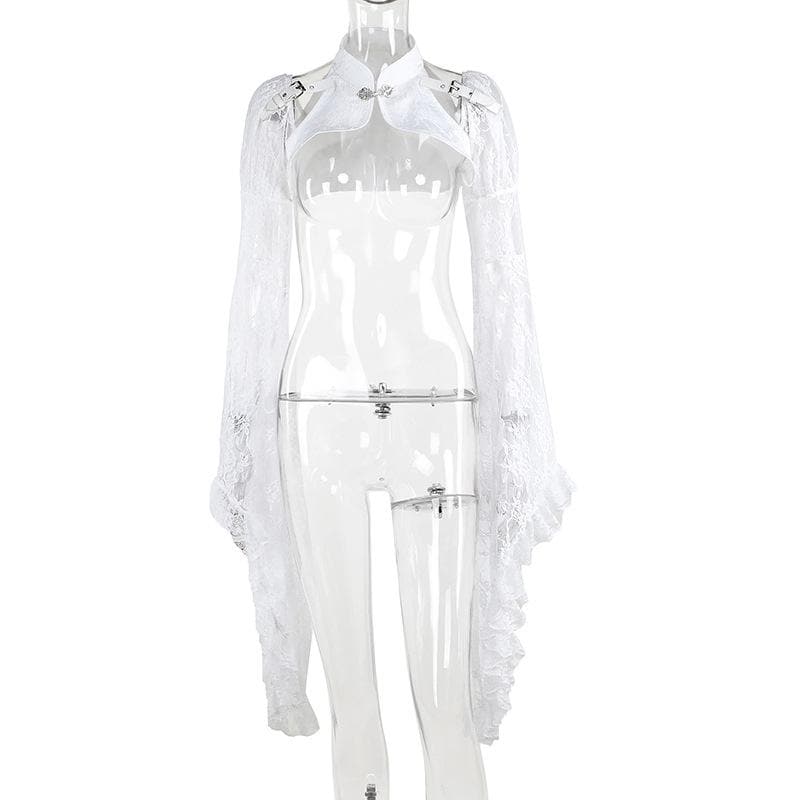 Long flared sleeve lace buckle shrug top  | Festival Outfits Women