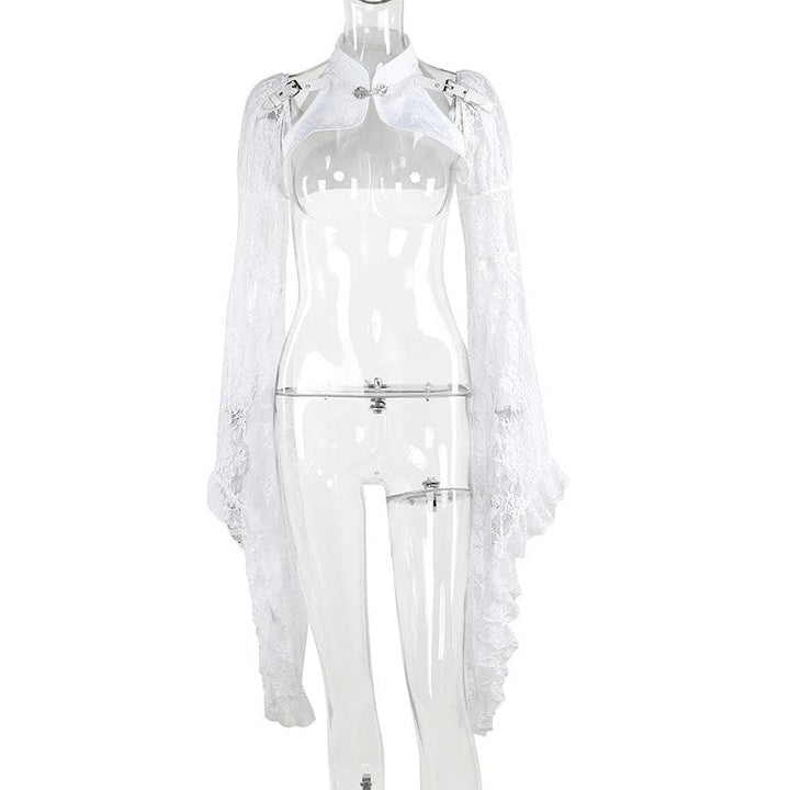 Long flared sleeve lace buckle shrug top  | Festival Outfits Women