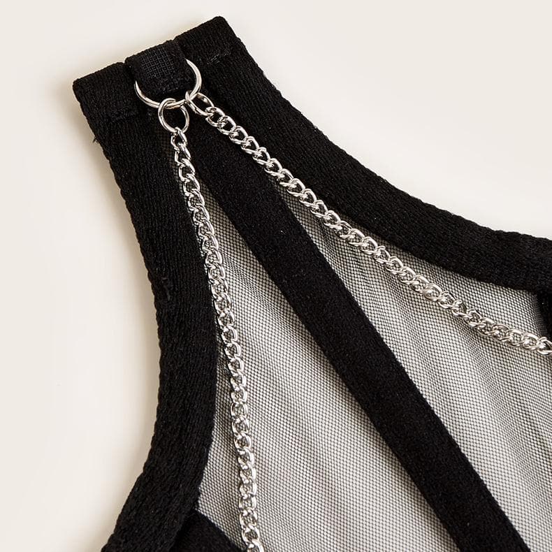Mesh stitch metal chain lace up corset  | Festival Outfits Women