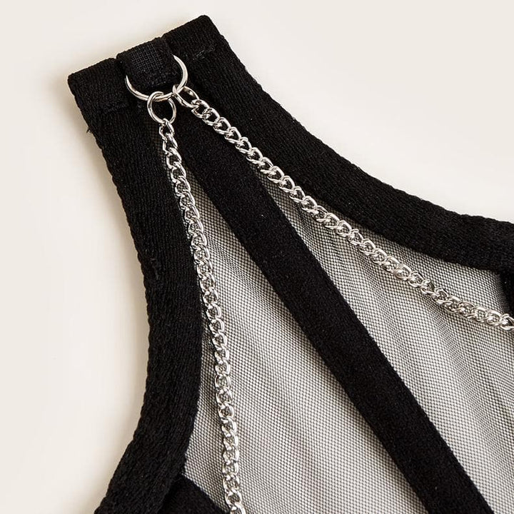 Mesh stitch metal chain lace up corset  | Festival Outfits Women