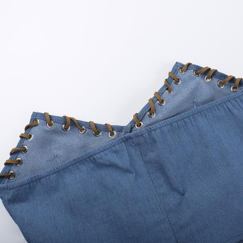 Siket ɗin siket mai tsini mai siffar zip mai kama da na Denim | Kayan Biki na Mata