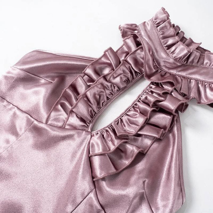 Halter ruffle ruched satin backless top-final-sale  | Festival Outfits Women
