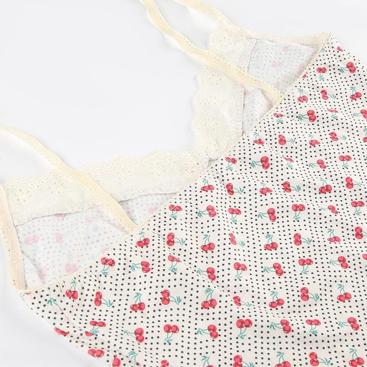 Tufafin V na wuyan ceri mai siffar bowknot lace mai launin polka dot cami | Kayan Biki na Mata