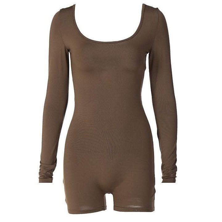 Long sleeve u neck lace up backless solid romper-final-sale  | Festival Outfits Women