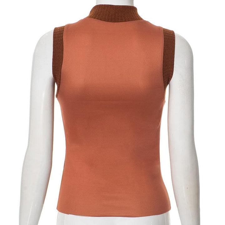High neck sleeveless knitted patchwork print top  | Festival Outfits Women