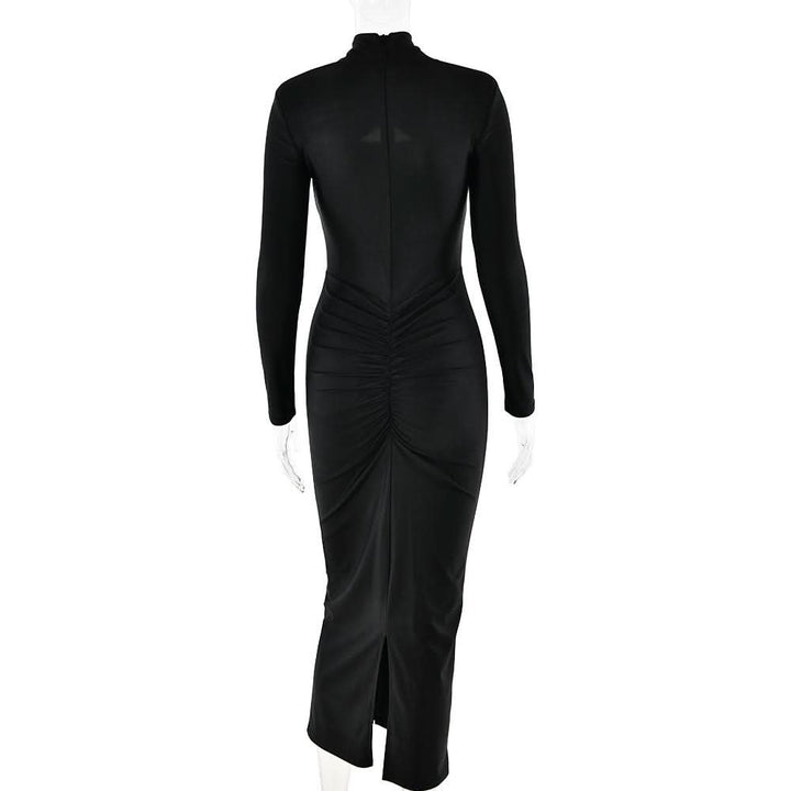 Hollow out long sleeve ruched slit solid cut out midi dress  | Festival Outfits Women