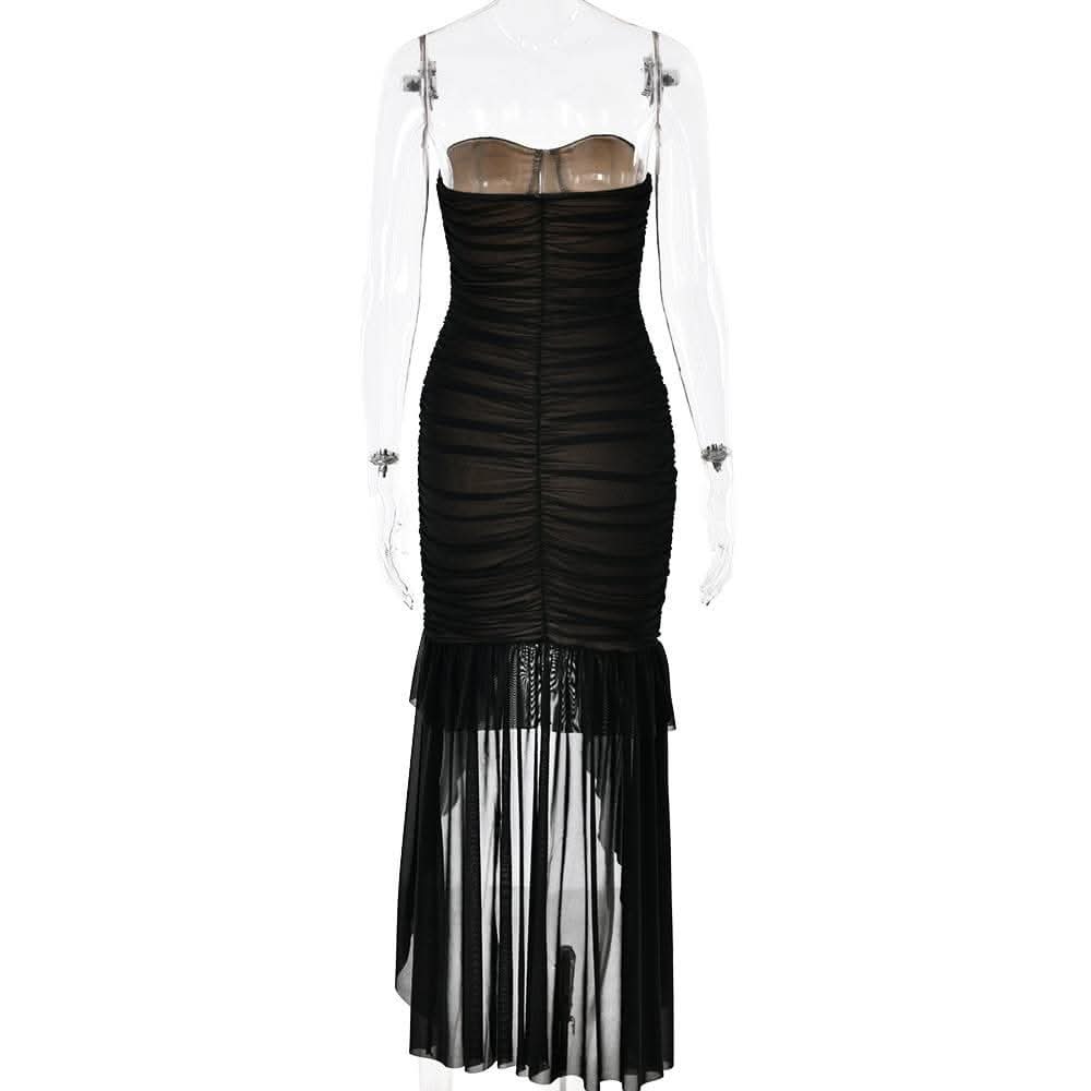 Sweetheart neck ruched ruffle tube midi dress-final-sale  | Festival Outfits Women