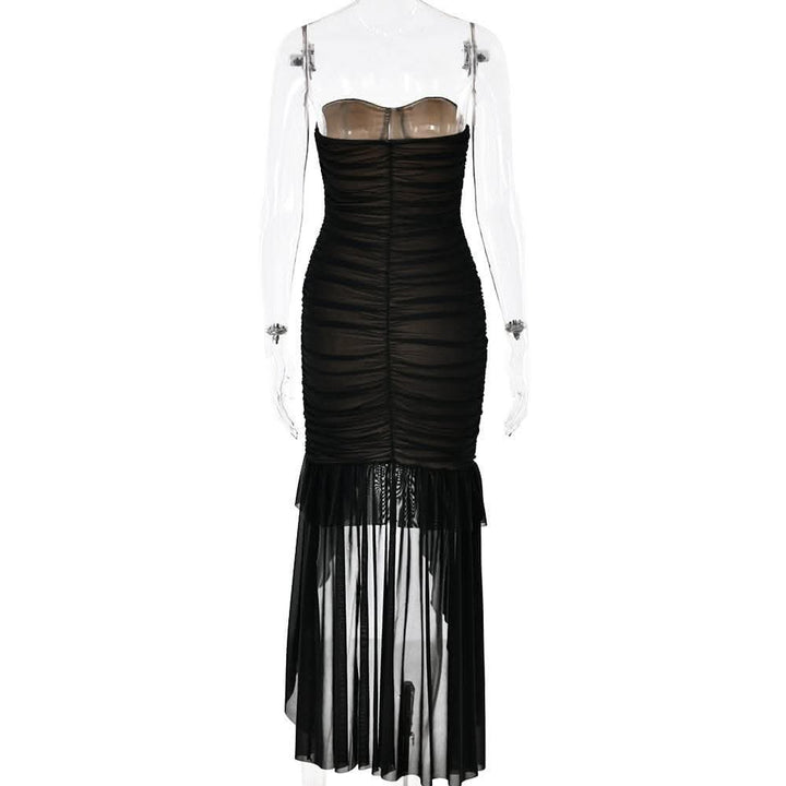 Sweetheart neck ruched ruffle tube midi dress-final-sale  | Festival Outfits Women