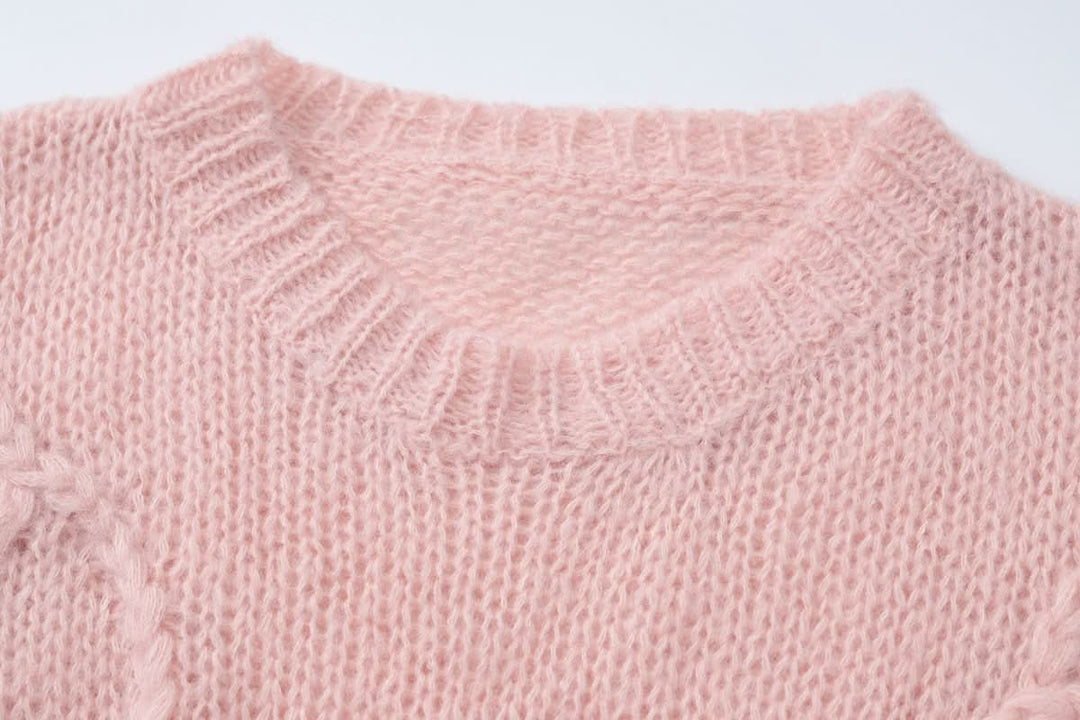Crewneck long sleeve knitted abstract pattern top  | Festival Outfits Women