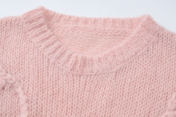 Crewneck long sleeve knitted abstract pattern top  | Festival Outfits Women