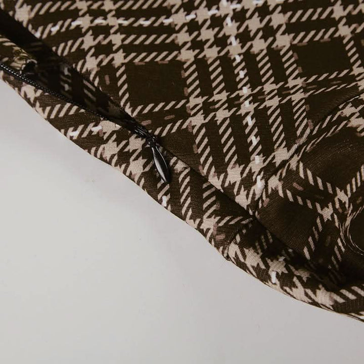 Plaid irregular zip-up contrast midi skirt  | Festival Outfits Women