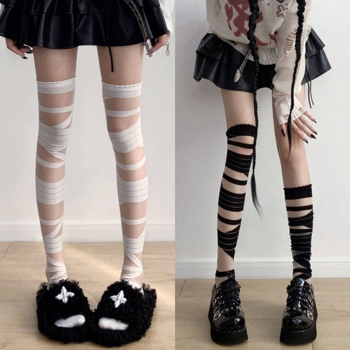 Bandage mesh thigh high socks  | Festival Outfits Women