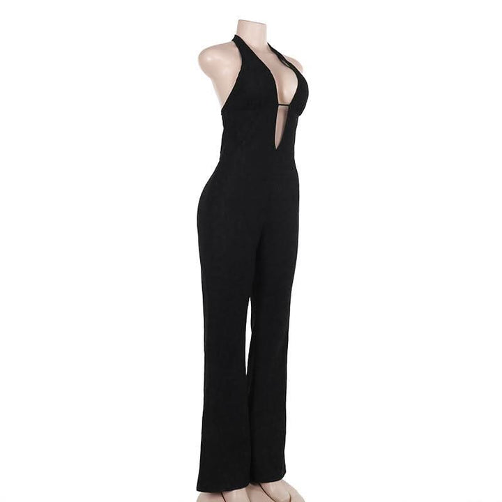 Halter self tie deep V neck lace backless jumpsuit  | Festival Outfits Women