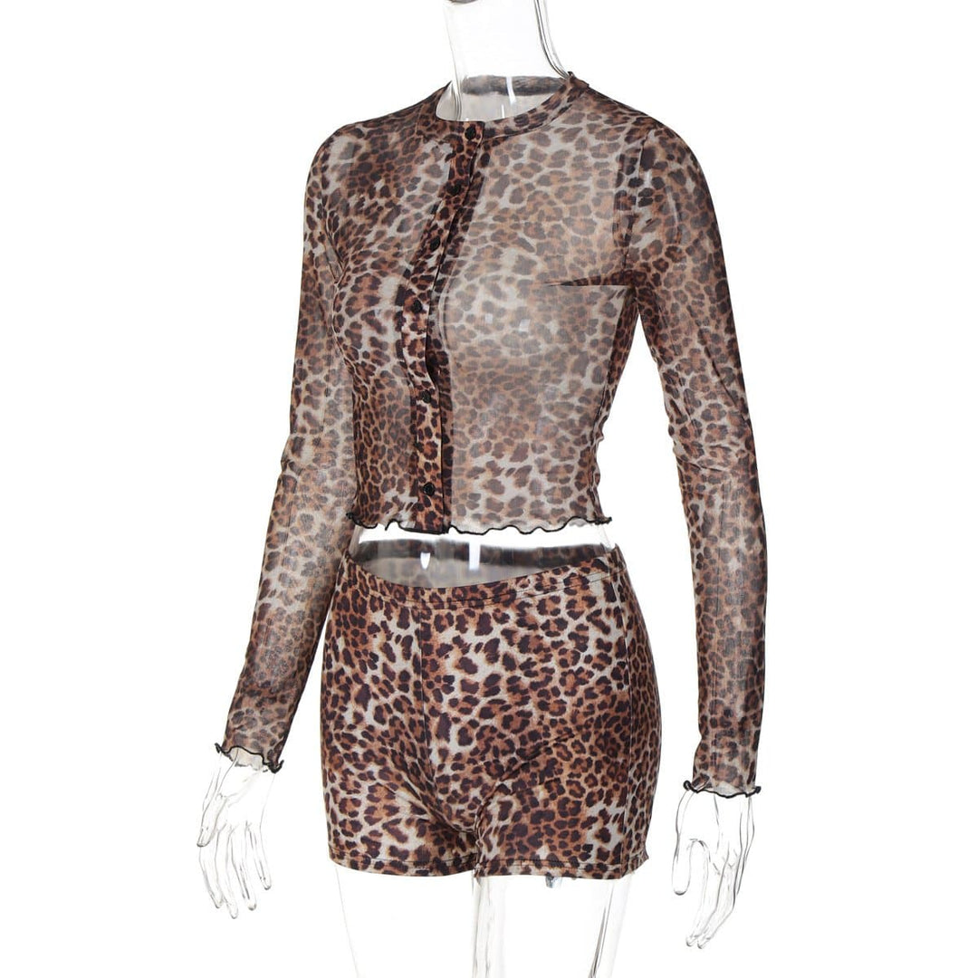 Long sleeve leopard print button pant set  | Festival Outfits Women