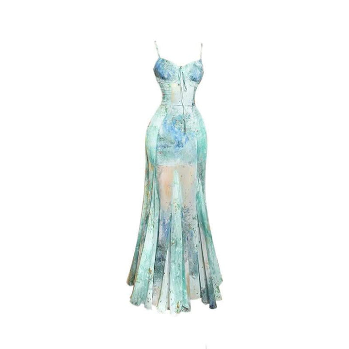 V neck print backless contrast cami maxi dress  | Festival Outfits Women