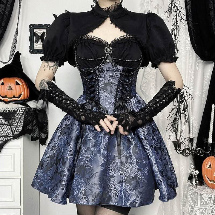 Puff sleeve lace hem button shrug top  | Festival Outfits Women