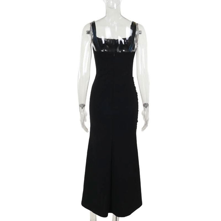 Square neck ruched lace up lace hem maxi dress  | Festival Outfits Women-final-sale