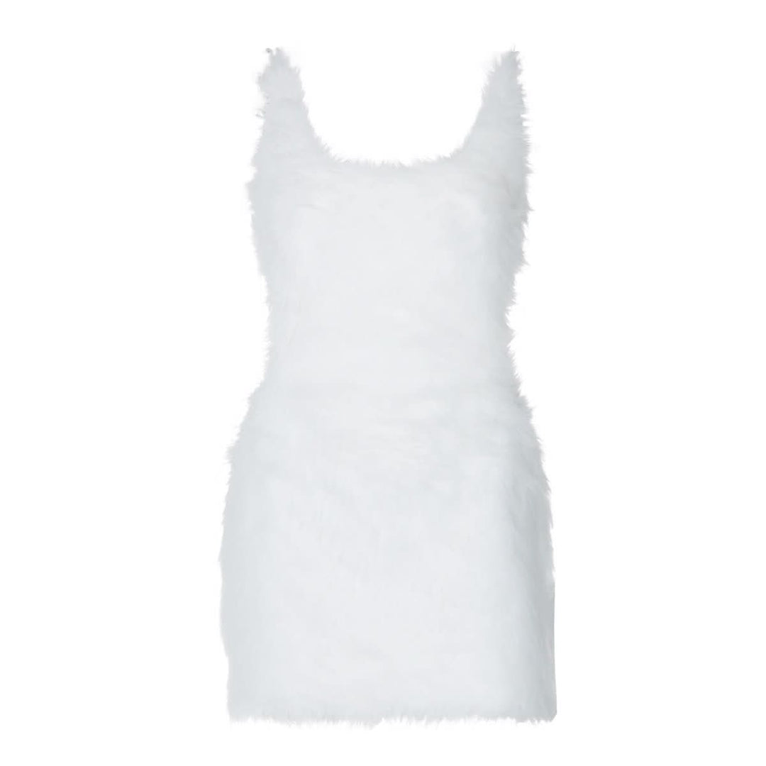 U neck fluffy zip-up backless cami mini dress  | Festival Outfits Women-final-sale