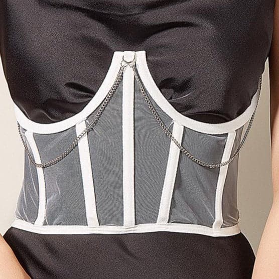 Mesh stitch metal chain lace up corset  | Festival Outfits Women