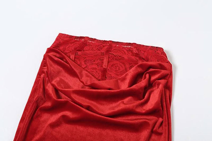 Velvet lace hem maxi skirt  | Festival Outfits Women