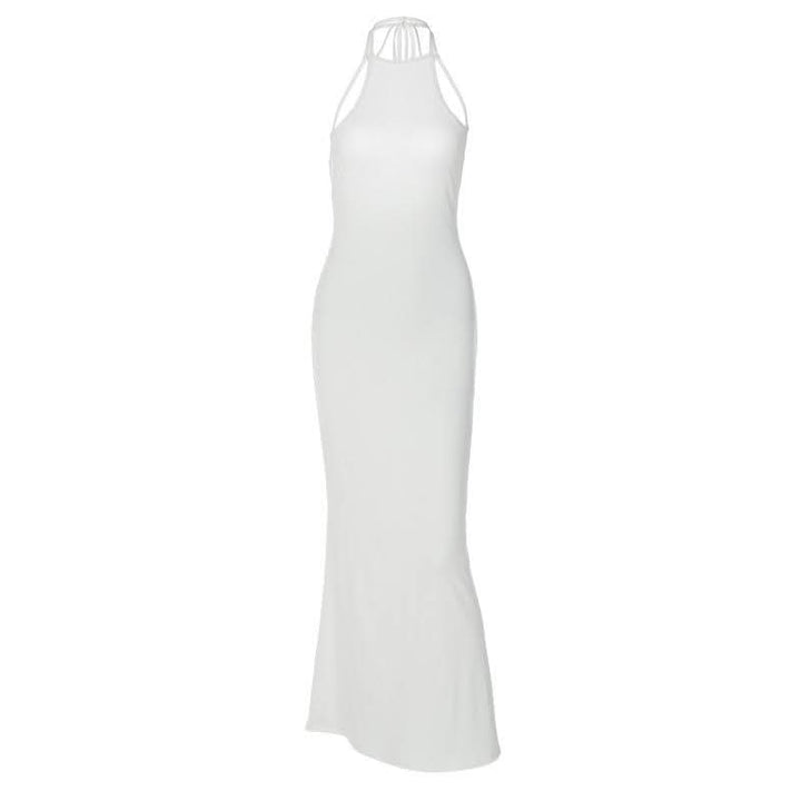 Halter solid sleeveless backless self tie maxi dress-final-sale  | Festival Outfits Women