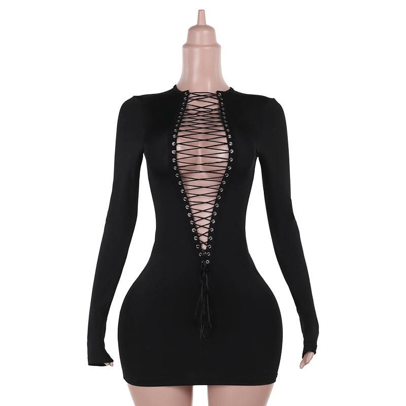 Long sleeve lace up mini dress  | Festival Outfits Women