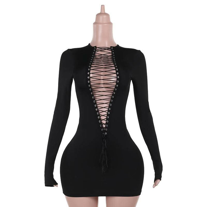 Long sleeve lace up mini dress  | Festival Outfits Women