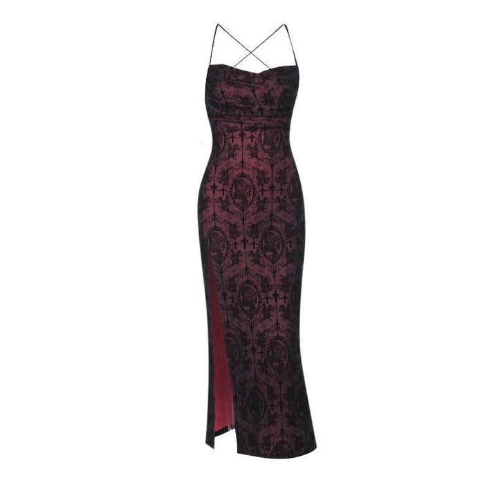 Slit cross back self tie backless cami midi dress-final-sale