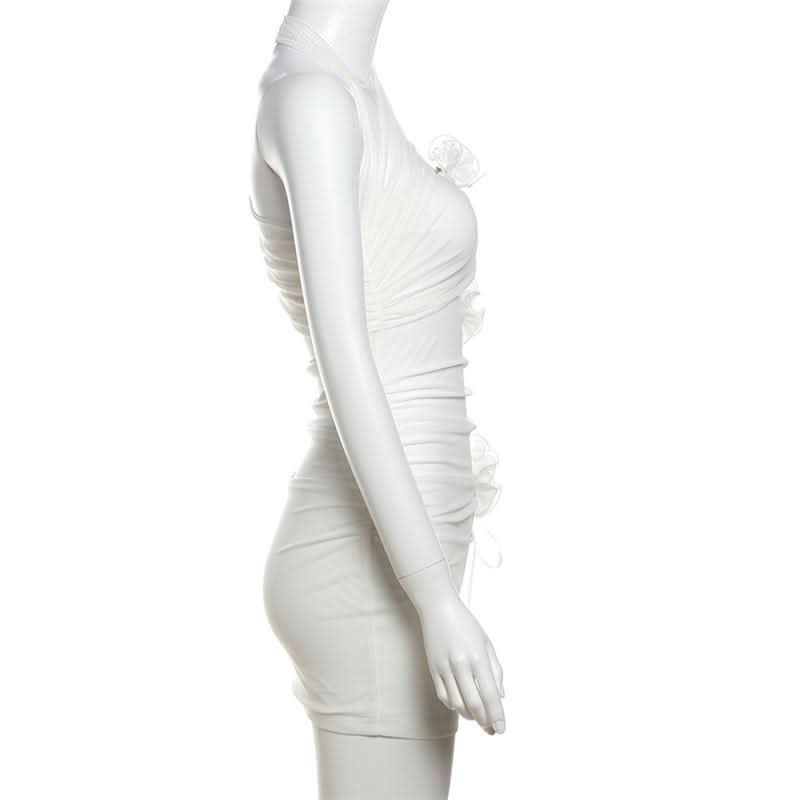Halter flower applique mesh mini dress  | Festival Outfits Women