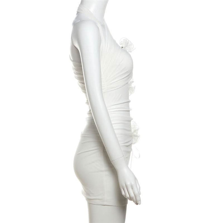 Halter flower applique mesh mini dress  | Festival Outfits Women
