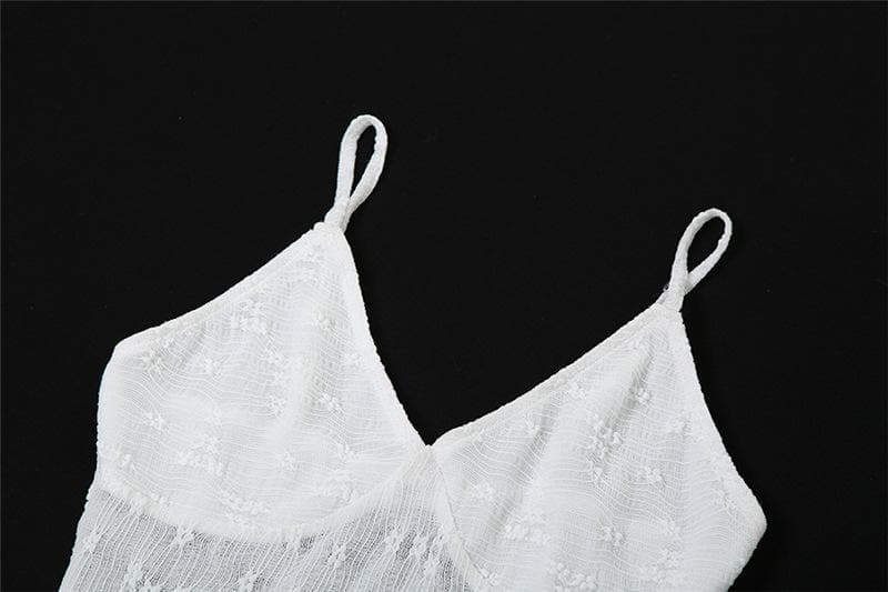 Ruched ruffle lace 2-way v neck cami mini dress  | Festival Outfits Women