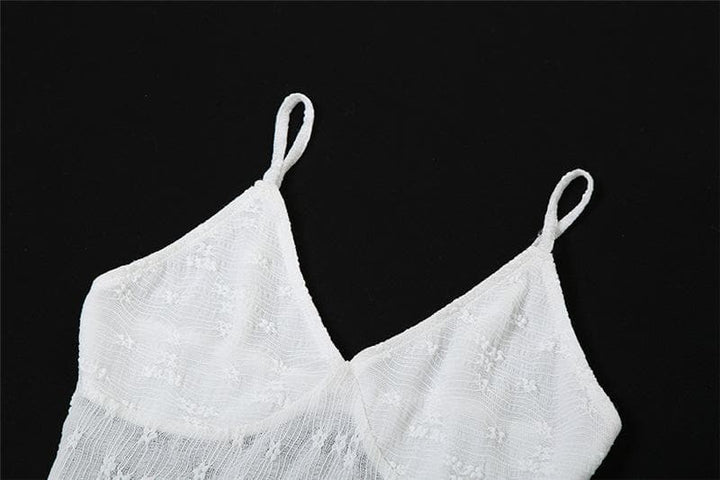 Ruched ruffle lace 2-way v neck cami mini dress  | Festival Outfits Women