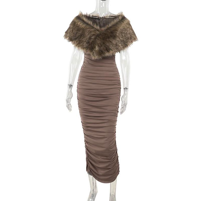 Ruched fluffy shrug slit cami maxi dress  | Festival Outfits Women-final-sale