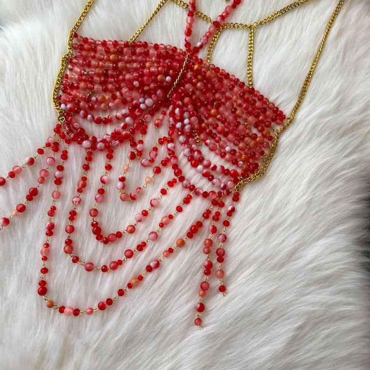 Halter beaded hollow out backless cut out top  | Festival Outfits Women