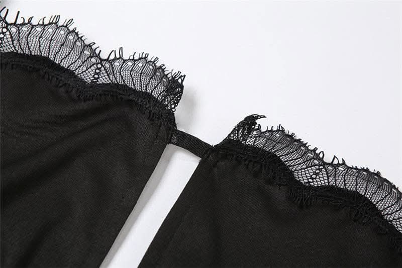 Lace hem solid hollow out backless slit cami cut out mini dress-final-sale