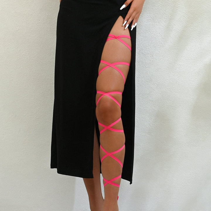 Wrapped solid hollow out cross thigh chain  | Festival Outfits Women