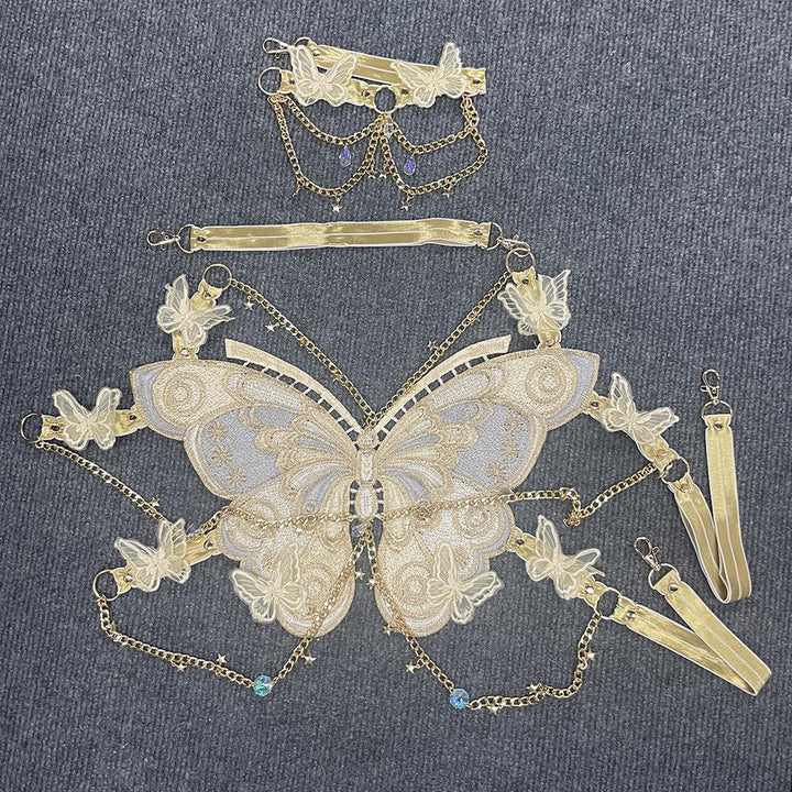Butterfly embroidery metal chain halter top with choker  | Festival Outfits Women