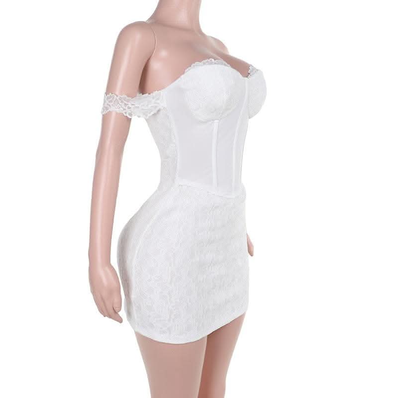 Sweetheart neck off shoulder bustier lace mini dress-final-sale  | Festival Outfits Women