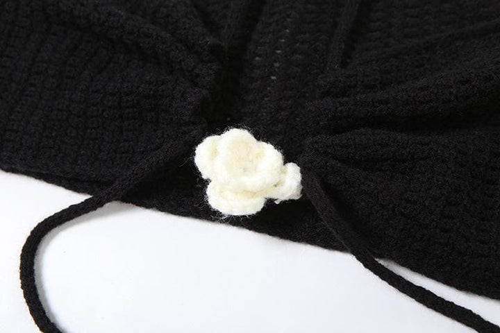 Halter knitted flower applique 3 piece mini skirt set  | Festival Outfits Women